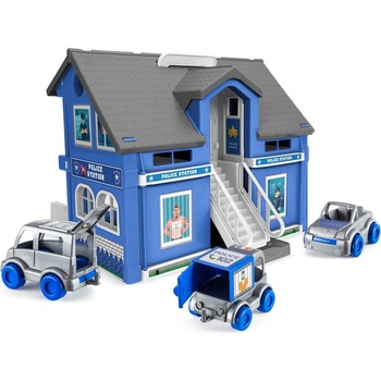 WADER Play House - Policejní stanice plast + 3ks auta + 1ks helikoptéra