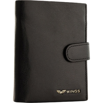 WINGS Pánská peněženka z přírodní kůže na zapínání Černá