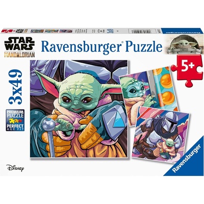 Ravensburger Детски пъзел Ravensburger 3 x 49 части - Мандалорецът: Моменти на Грогу (5241)