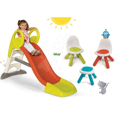 Smoby set šmykľavka Toboggan KS a detský stolík Piknik s dvoma stoličkami KidChair Red 310262-1