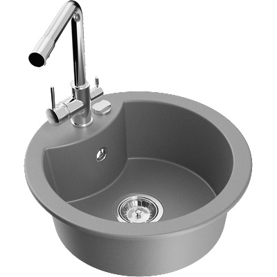 Mexen Diego гранитна мивка с 1 камера с кухненски смесител Duero, сив - 6512-71-671600-00 (6512-71-671600-00)