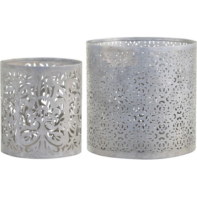 Set 2ks zinkový antik svícen/lucerna na širokou svíčku - Ø 15*15cm - Chic Antique