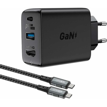 ACEFAST A17 65W GaN Charger - захранване за ел. мрежа за лаптопи, смартфони и таблети с USB-C и USB-A изходи, HDMI порт и USB-C към USB-C кабел (черен)