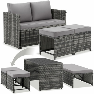 tectake 406393 2 v 1 ratanová zahradní sedací souprava monopoli, pohovka a lounge set - šedá