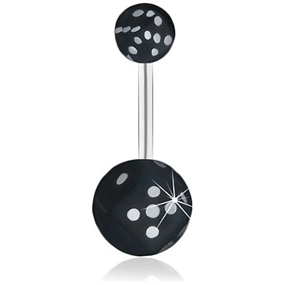 Šperky eshop ocelový piercing do pupíku černá hrací kostka v čiré kuličce glazura SP30.29