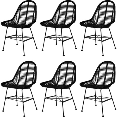vidaXL Трапезни столове, 6 бр, черни, естествен ратан (275499)