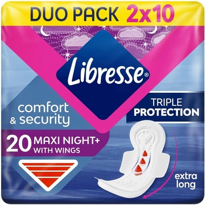 Libresse Maxi Night+ Comfort &amp Security Nočná hygienická vložka 20 ks
