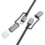 hoco. iPhone 14 Plus / 14 Pro Max / 14 Pro HOCO U138 кабел за зареждане 2 в 1 USB/Type-C - Lightning/LED светлина, 120 см, ЧЕРЕН (U138 LIGHTNING LED BLACK)