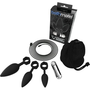 Bathmate Anal Training Plugs Vibe - вибриращ комплект от анални плъгове (черен) - desirel
