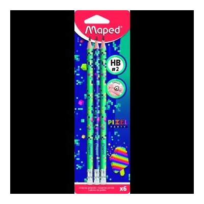 Maped MAPED: Pixel Party триъгълна графитна моливка с гума, HB - 6 бр