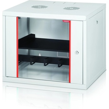 Formrack 19" Wall Mounted rack 7U 555/450mm, removable locking sides, height: 371mm, loading capacity: 100kg. , tempered glass door, 19" front rails (back rails optionable) (GLD-7U450)