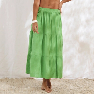 Blancheporte mušelínová dlhá volánová sukňa zelená