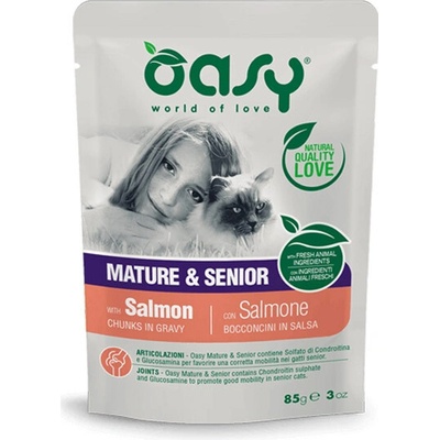 Oasy Cat Chunks in Gravy Mature&Senior Losos 85 g