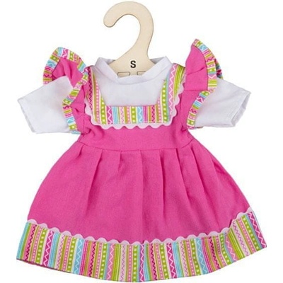 Bigjigs Toys Ružové šaty s pruhovaným lemovaním pre bábiku 28 cm
