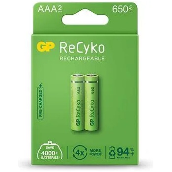 Image 1 of GP Batteries Акумулаторна Батерия GP R03 AAA 650mAh NiMH 65AAAHCE-EB2, 2 бр. в опаковка (GP-BR-65AAAHCE-EB2)