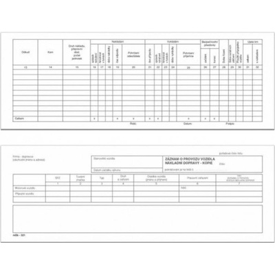 MSK 321 Záznam o provozu vozidla nákladní dopravy s kopii – Zboží Mobilmania