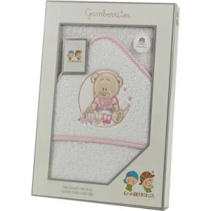 Gamberritos Бебешка хавлия Gamberritos - Мече, 100 х 100 cm, розов кант (109684) - baby