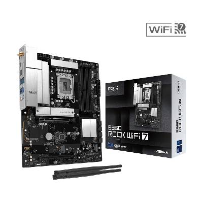 Дънна платка ASRock B860 Rock WIFI 7, B860, LGA1851, DDR5, PCI-E 5.0, (HDMI), 4x SATA 6Gb/s, 3x M. 2, 1x USB 3.2 Gen 1 Type-C, Bluetooth v5.4, ATX (B860 Rock WIFI 7)