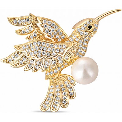 JwL Luxury Pearls pozlátená brošňa kolibrík s pravou perlou JL0516