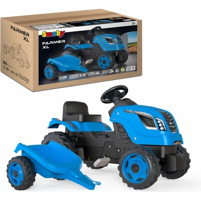 Smoby Šlapací traktor Farmer XL modrý s vozíkem