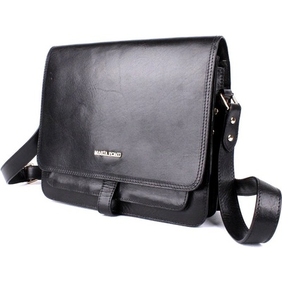Marta Ponti Středně velká luxusní dámská kožená crossbody kabelka 218 černá