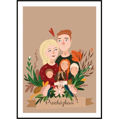 Jen tak z lásky Plakát váš zamilovaný portrét Rozměr plakátu: 40 x 50 cm, Barva pozadí: Hnědá, Dekorace: Květiny