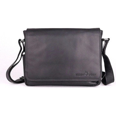 Greenwood Středně velká kožená hladká crossbody taška no. 113 černá