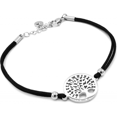 Steel Jewelry náramek Šňůrkový STROM ŽIVOTA Černý NR240145
