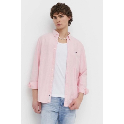 Tommy Jeans bavlněná košile regular s límečkem button-down DM0DM19134 růžová