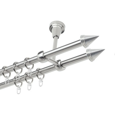 OK-GarnýžeCZ Garnýž kovová dvouřadá 19mm Hrot double nerez 410 cm do stěny / kroužky s háčkem