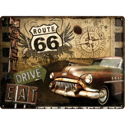 Postershop Plechová cedule - Route 66 (Drive, Eat) 30x40 cm