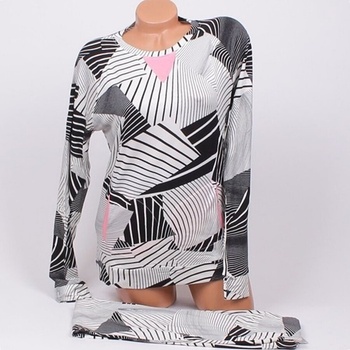 Ефектна дамска пижама в бяло, черно и розово с геометрични фигури