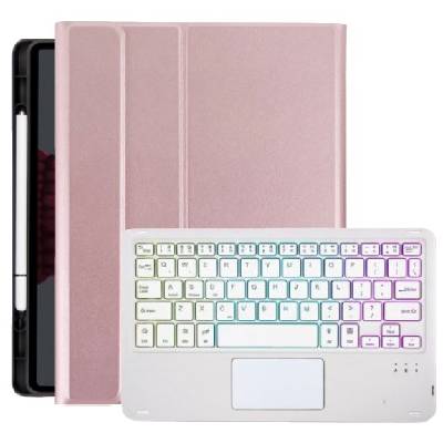 Калъф с клавиатура с подсветка, тъчпад и място за Apple Pencil за iPad 9, 7" (2017/2018) / Air 1 / 2 / Pro 9, 7" - розово (69705)