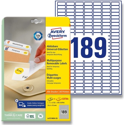 Avery Zweckform L4731REV-25 nepermanentní etikety 25,4 x 10,0 mm 5670 etiket bílé