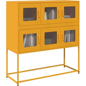 vidaXL Бюфет, горчица жълто, 100, 5x39x107 см, студеновалцувана стомана (853425)