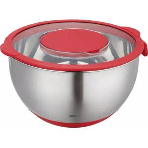 KINGHOFF Мултифункционална купа за салата Kinghoff KH 1889, 24 см, 5 л, 3 рендета, Неплъзгаща се, Инокс/червен (9999KH1889) - topmarket