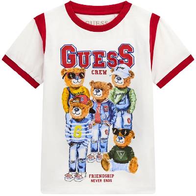 Тениска с къс ръкав Guess - С мечета, бяла, 12 м (20251-N5RI04-K8HM4-G011-12M)