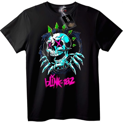 NOONEBRAND Тениска Blink-182 с Череп и Неонови Стрелки - 2XL, White