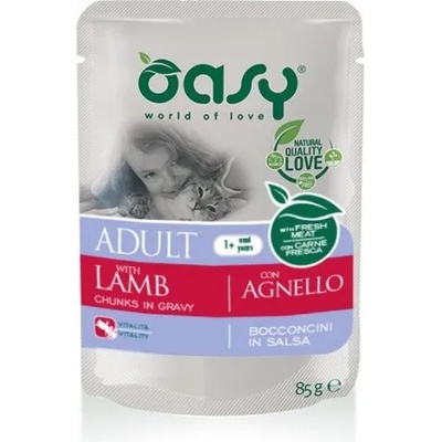 Oasy Adult Bocconcini Lamb - пауч за котки с агне, 85 гр х 12 броя в стек - Италия