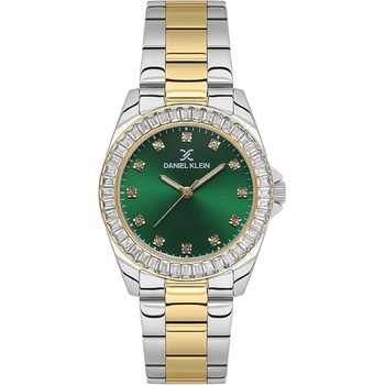 Daniel Klein Daniel DK. 1.13950-5 Дамски часовник, Сребро/Злато| Premium серия | Зелен циферблат, Стоманена верижка
