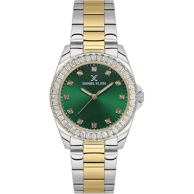 Daniel Klein Daniel DK. 1.13950-5 Дамски часовник, Сребро/Злато| Premium серия | Зелен циферблат, Стоманена верижка