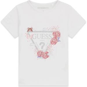 GUESS Очарователна детска тениска Guess с бляскаво лого, мече и рози