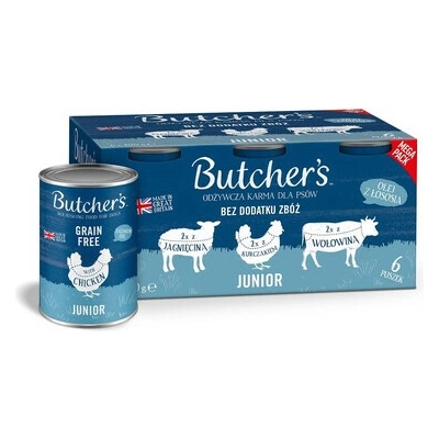 Butcher's Original Junior Recipe in jelly kúsky v želé s jahňacím kuracím a hovädzím mäso 6 x 400 g
