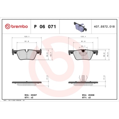Sada brzdových platničiek, vždy 4 kusy v sade BREMBO P 06 071 (P06071)
