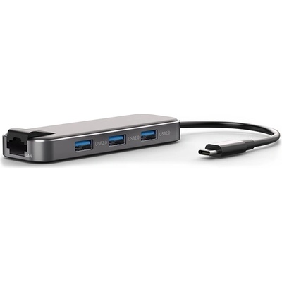 Bluestork USB хъб - HUB-OFFICE (USB-C към 3xUSB 2.0 порт + 1xUSB-C + 1xHDMI + 1xRJ45, сив) (HUB-OFFICE)