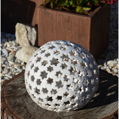 Keramická koule na svíčku s hvězdami 30 cm Motiv: Bílá