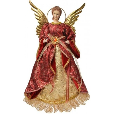 Vánoční figurka červeno-zlatý anděl se zlatými křídly a svatozáří – 40 cm