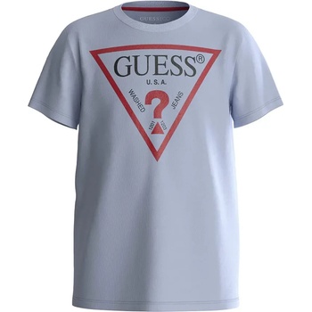 GUESS Бледо синя тениска с къс ръкав за мини момче с червено лого Guess