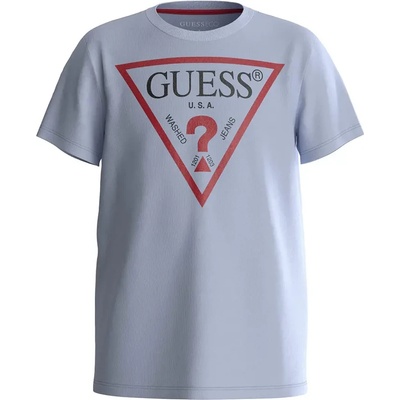 GUESS Бледо синя тениска с къс ръкав за мини момче с червено лого Guess