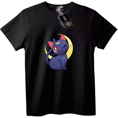 NOONEBRAND Тениска Луна Котка Аниме - M, Black